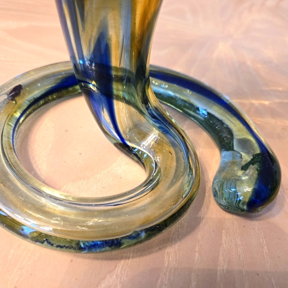 Vintage Mid-Century Free-Form Hand Blown Murano Style Swirl Glass Vase Coil Base - Picture 7 of 16